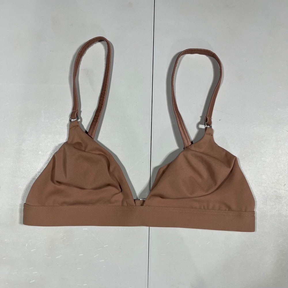 Fleur du Mal Essentials Parisian Triangle Bra Clay Nude Silk Trim Medium Dainty